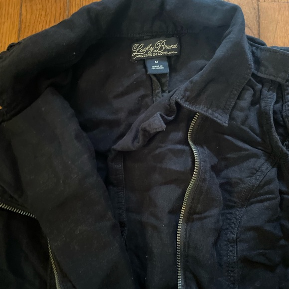 Lucky black unisex zippered moto vest linen sleeveless pockets adjustable back - Picture 5 of 9